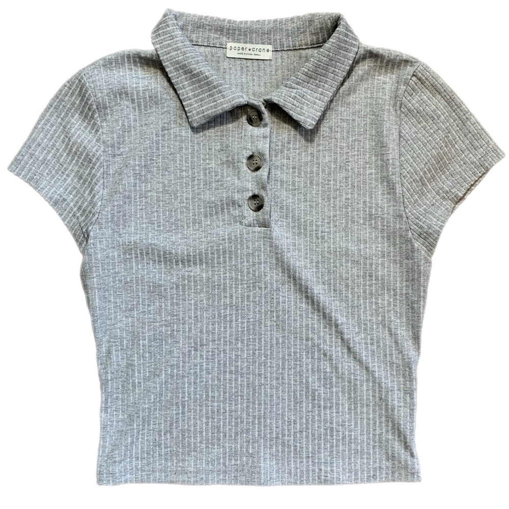 Paper Crane Grey Ribbed Polo Crop Top